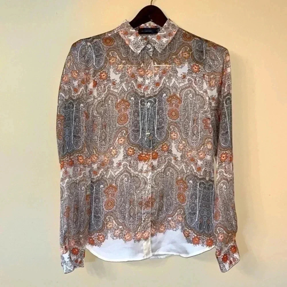 The LIMITED Brown Floral Paisley Print Long Sleeve Blouse Top Size Small
